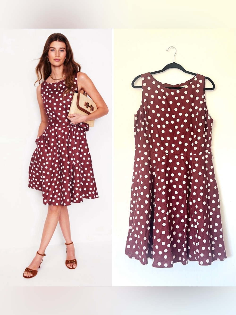 Boden 100% Linen Anya Polka Dot Dress